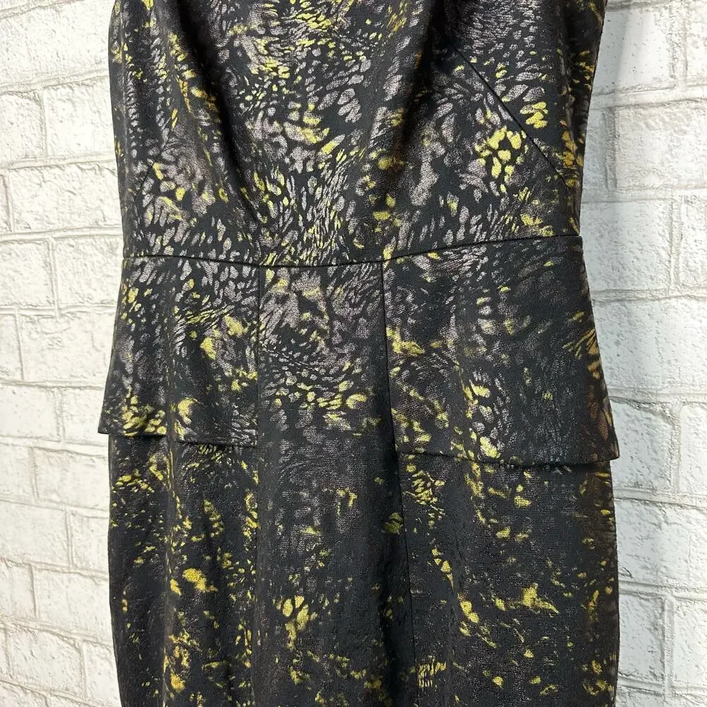 Cynthia Steffe Dress Peplum Sheath Mini Sleeveless Snake Reptile Black Gold 8